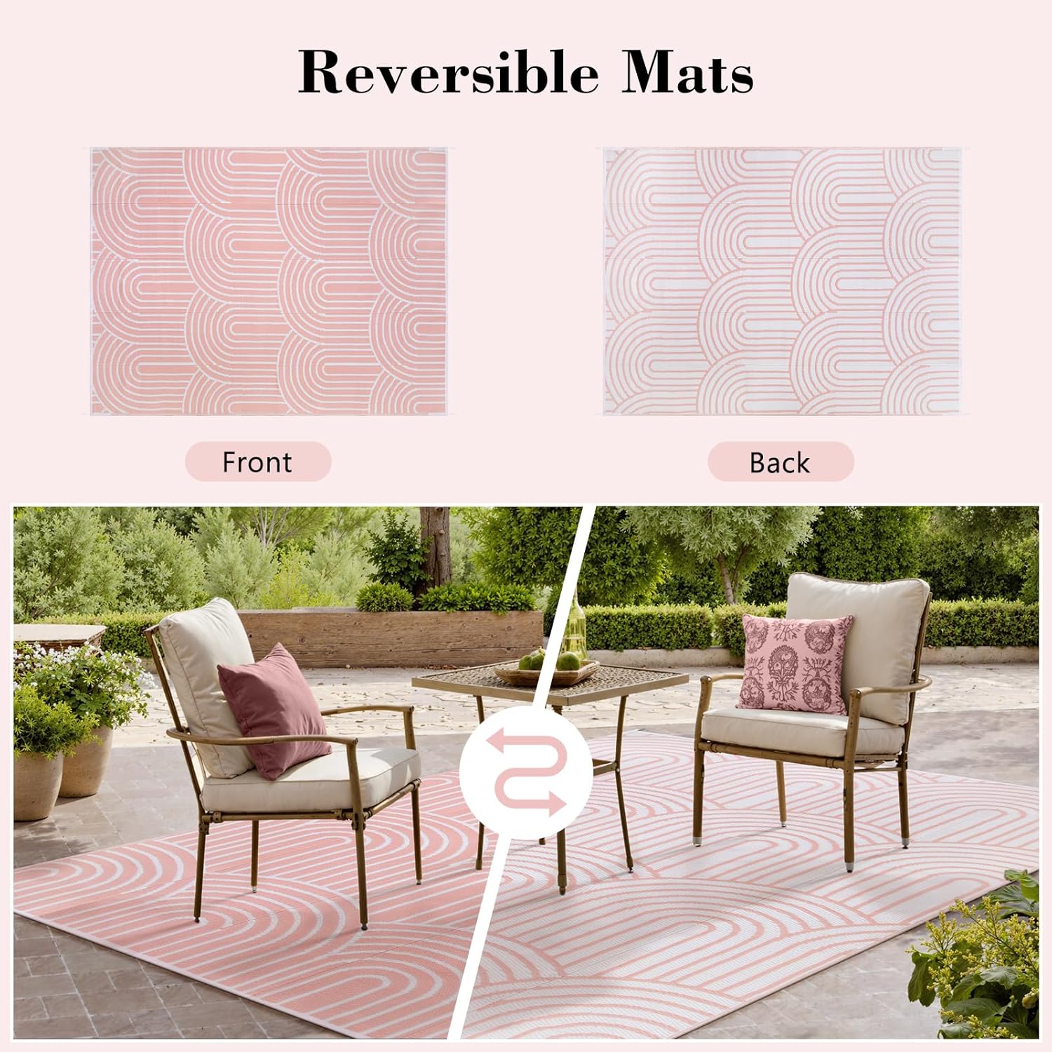 Pink Lahome 6x9 Indoor Oudoor Deck Rugs, Patio Rugs Outdoor Waterproof, Light Pink Reversible Plastic Straw Outside Carpets for Beach Camping Picnic Rv(Light Pink,6'x9')